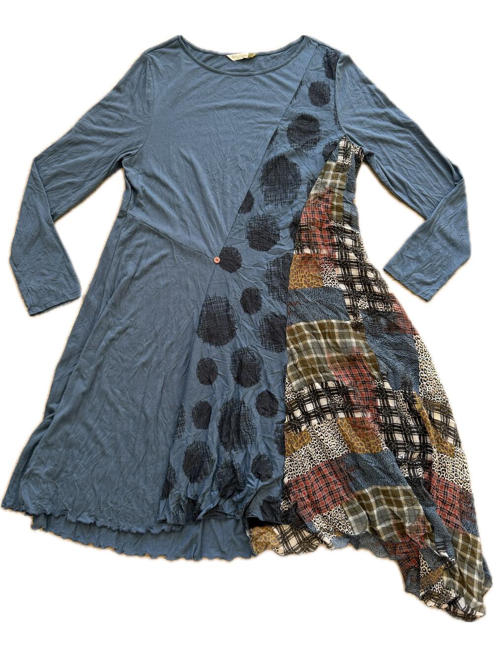 Chalet Et Ceci Dress Lagenlook Jersey Asymmetrical‎ Hem Floral Large Patchwork